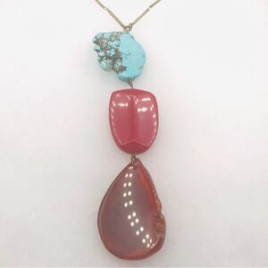 Gold Long Colorful Stone Pendant Necklace